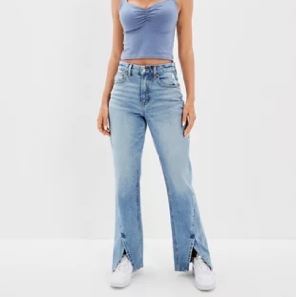 American Eagle Outfitters Women's Light Blue 90s Boot Cut Split Size 4 Short